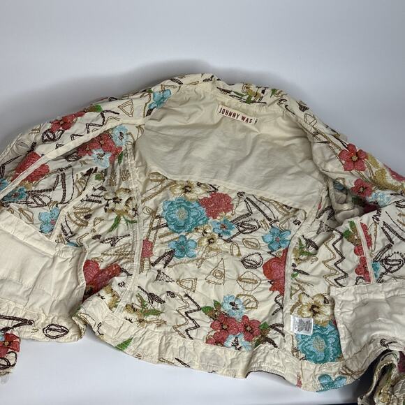 Johnny Was Embroidered Button Up Jacket S Cream Floral Boho Cottagecore - Picture 7 of 16
